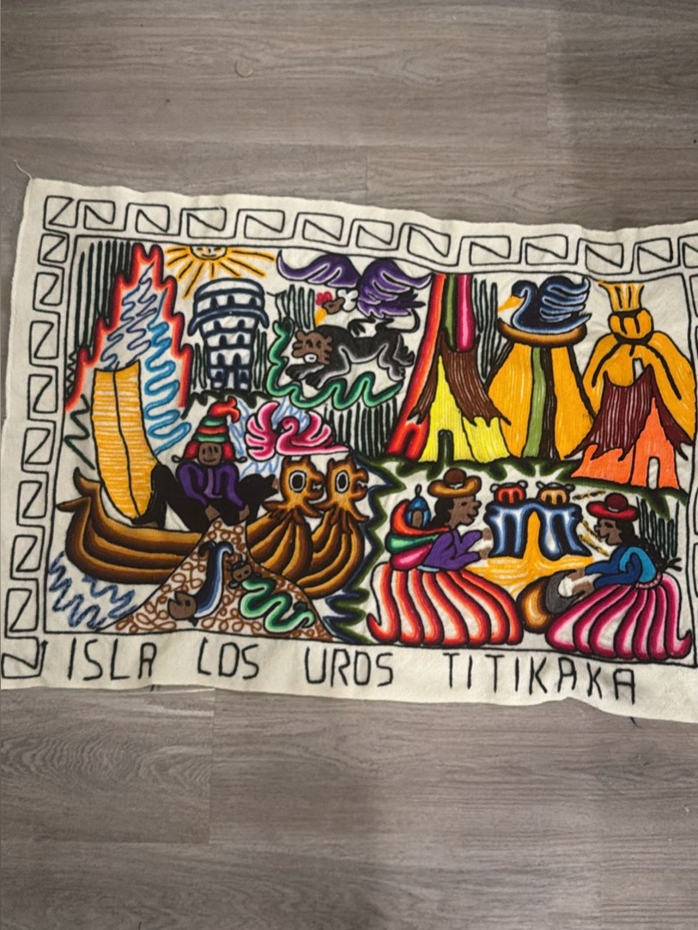 Handcrafted Isla Los Uros Titikaka Colorful Textile Wall Art